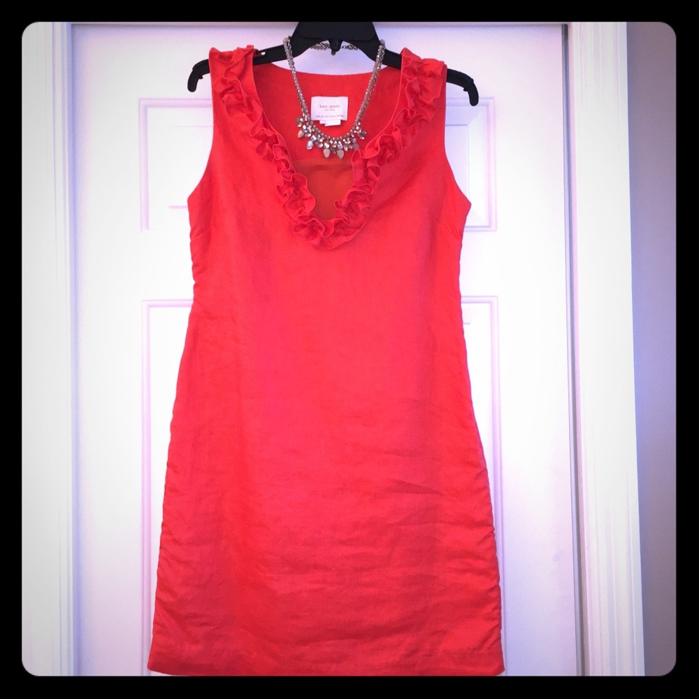 Adorable Kate Spade linen ruffle orange dress, S